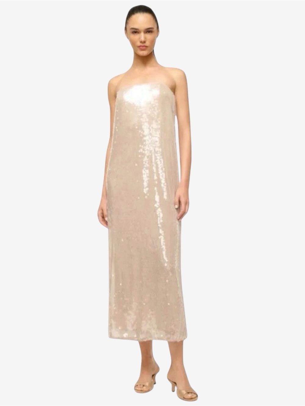 STAUD Casey Women’s Ivory Strapless Sequined Maxi Dress Evening Gown Size 6 NEW - Picture 6 of 16